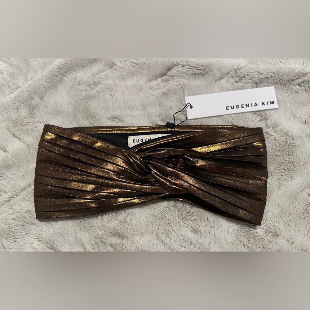 Eugenia Kim Azra Twisted Metallic Twill Bronze Turban Headband - Picture 6 of 11